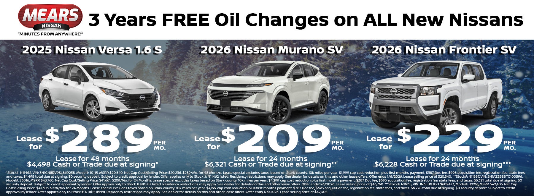 3 Years Free oil changes